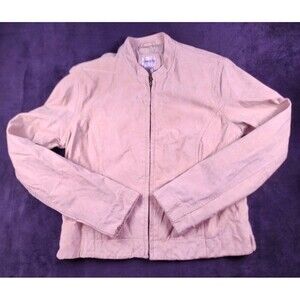 Chico's beige leather Jacket Size 0 simple classic style